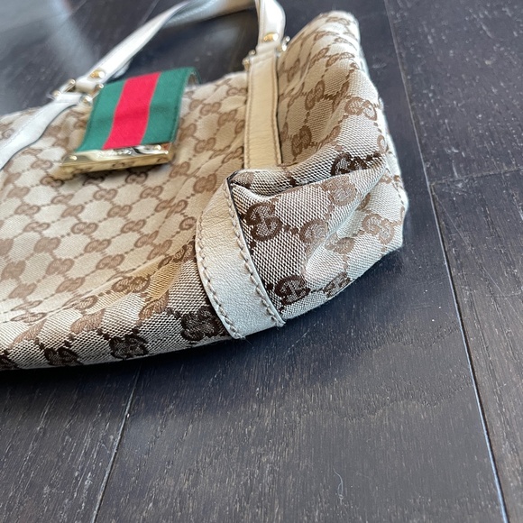 Gucci GG monogram Canvas leather Web beige/cream hobo Tote Bag classic - Picture 4 of 16